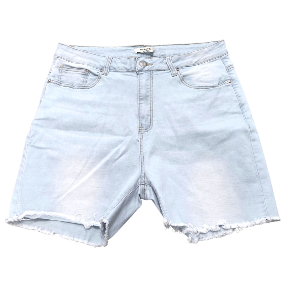 American Bazi Los Angeles 1X Curvy Stretch Denim Shorts Light Wash Raw Hem EUC